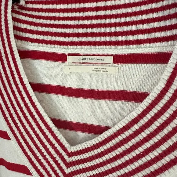 Anthropologie Red and White Nautical V Neck Sweater - Picture 3 of 4